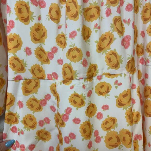 Keepsake Yellow Pink Floral Short Sleeve Midi Dress Size Medium - Picture 7 of 7